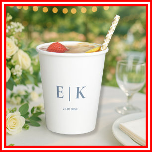 Staubblaue Hochzeit Monogramm Pappbecher