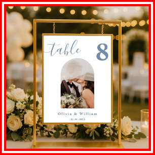 Staubblaue Hochzeit PHOTO-Tischnummer Poster