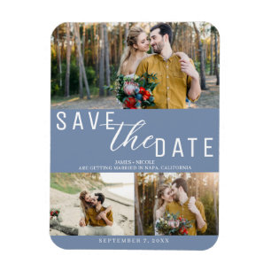 Staubblaue Hochzeit Save-the-Date 3 Fotos Magnet