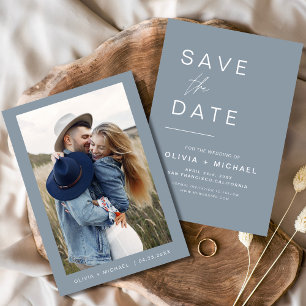 Staubblaue Hochzeit Save the Date Foto Minimalisti