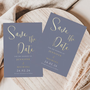 Staubblaue Hochzeit Save The Date Palette Gold Folieneinladung