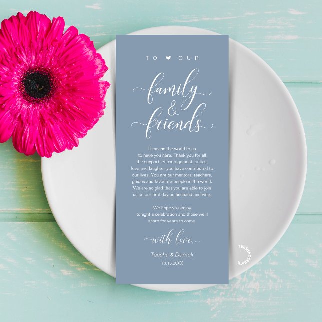 Staubblaue Hochzeit Tischkarten Danksagungskarte Programm (Dusty Blue Wedding Place Setting Thank You Card, Dinner Lunch Brunch Party Celebration)