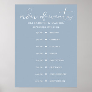 Staubblaue Hochzeitsablauf-Timeline-Tafel Poster