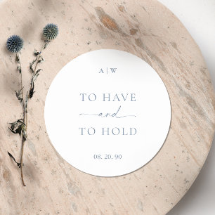 Staubblaue Hochzeitsaufkleber – ZU HABEN UND ZU HA Runder Aufkleber