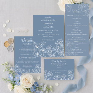 Staubblaue Hochzeitseinladung mit Lilien Einladung