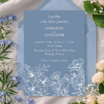 Staubblaue Hochzeitseinladung mit Lilien