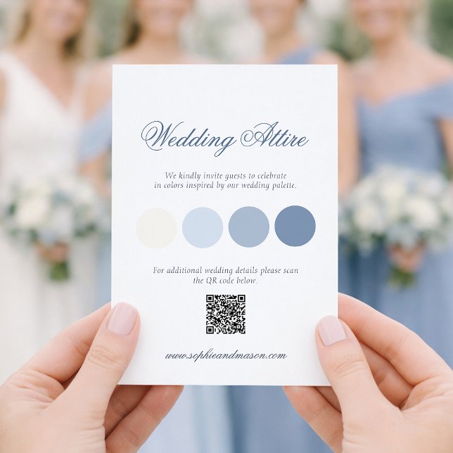 Staubblaue Hochzeitskleidung Karte mit QR-Code (Von Creator hochgeladen)