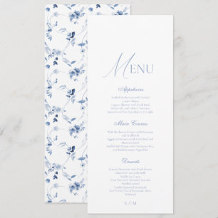 Staubblaue Hochzeitsmenükarte mit feiner Kunst und Einladung