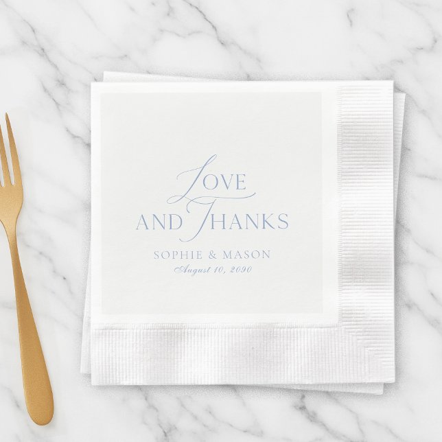 Staubblaue Hochzeitsserviette 'Liebe und Dank' Serviette (Von Creator hochgeladen)