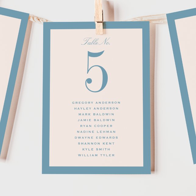 Staubblaue Hochzeitstisch-Sitzplan Karte (Von Creator hochgeladen)