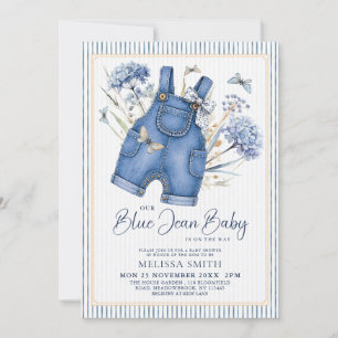 Staubblaue Hortensien-Blaues-Jean-Baby-Party Einladung
