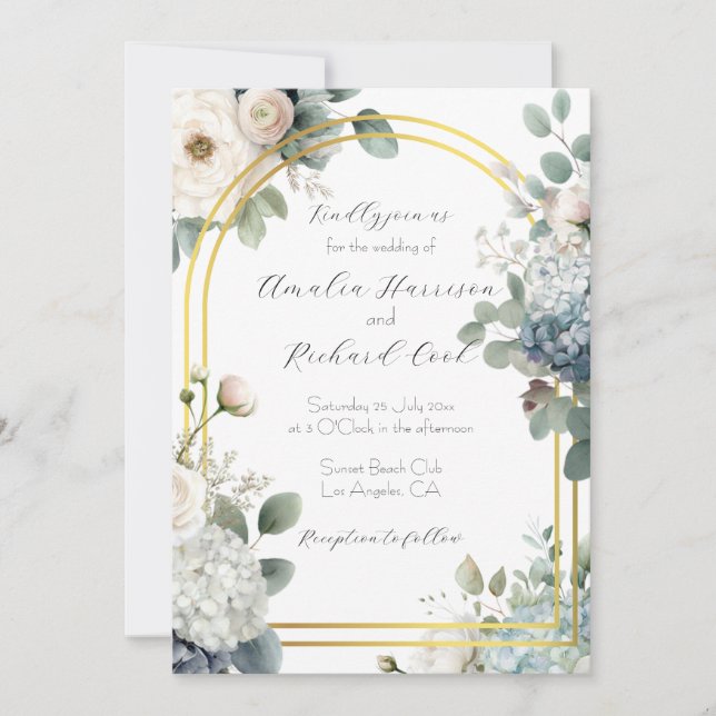 Staubblaue Hortensien-Blumen-Hochzeit individuell  Einladung (Vorderseite)