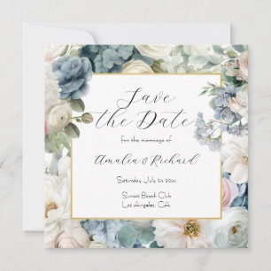 Staubblaue Hortensien-Blumen "Save the Date"-Karte Einladung