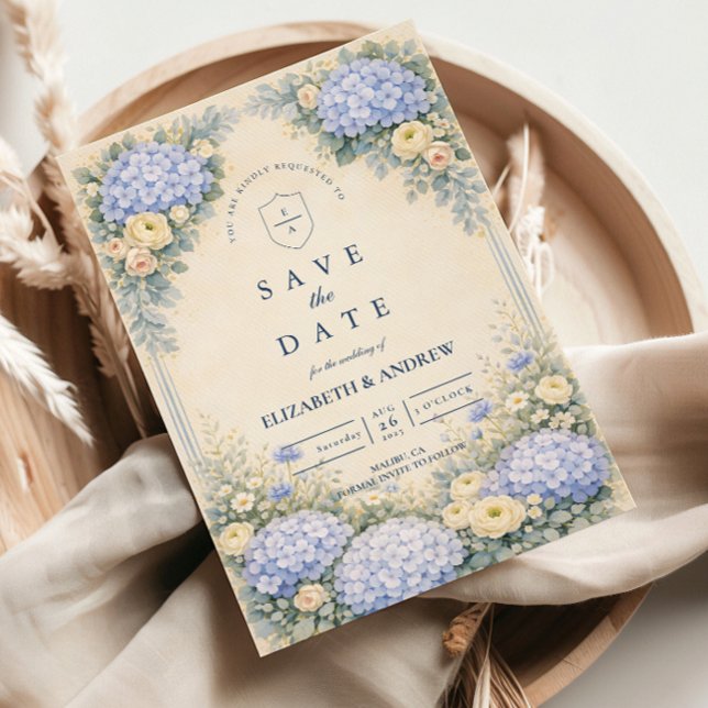 Staubblaue Hortensien-Gartenhochzeit Save The Date (Von Creator hochgeladen)