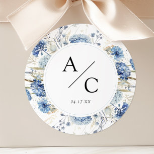Staubblaue Hortensien-Hochzeits-Monogramm-Blumen Runder Aufkleber