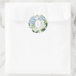Staubblaue Hortensien-Hochzeitsmonogramm Runder Aufkleber