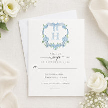 Staubblaue Hortensien-Wappen-Monogramm-Hochzeit