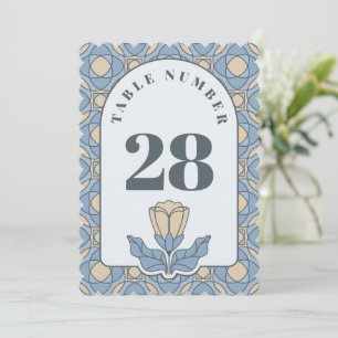 Staubblaue Jugendstil-Hochzeitstisch-Nummernkarte Einladung