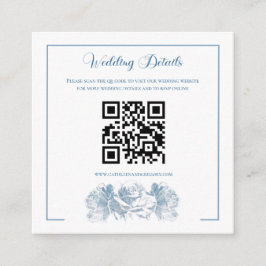 Staubblaue Kalligrafie QR-Code Hochzeit Begleitkarte