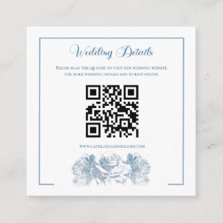 Staubblaue Kalligrafie QR-Code Hochzeit Begleitkarte