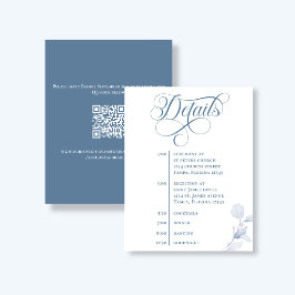 Staubblaue Kalligrafie-QR-Code-Hochzeitsdetails RSVP Karte
