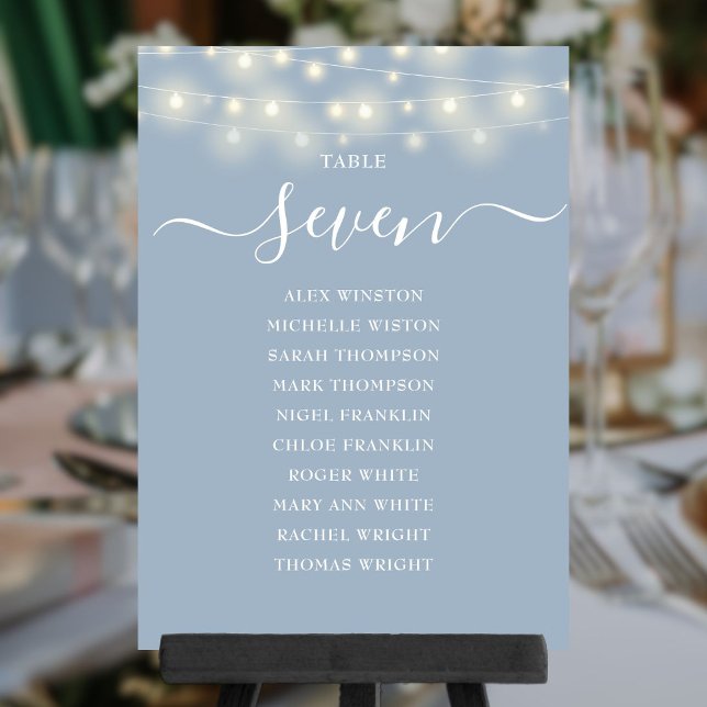 Staubblaue Lichter Tischnummer Sitzplan (Dusty Blue Lights Table Number Seating Chart)