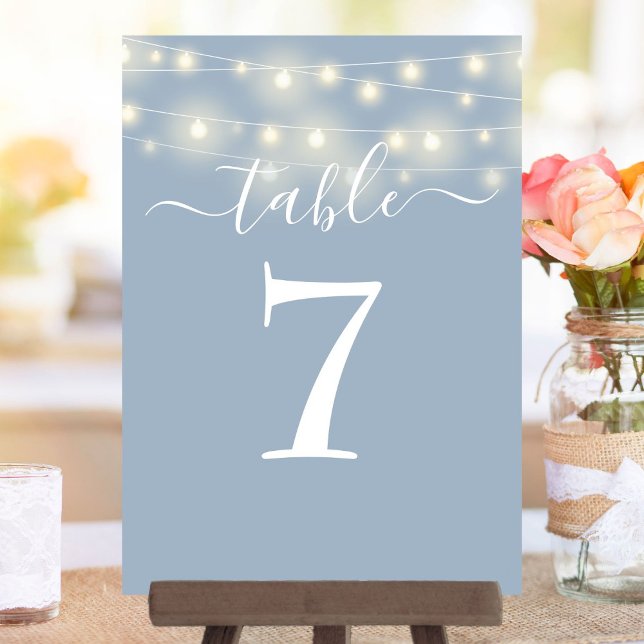 Staubblaue Lichterkette Tischnummer (Dusty Blue String Lights Table Number)