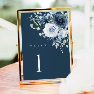 Staubblaue marineblaue florale Hochzeitstisch-Numm Tischnummer