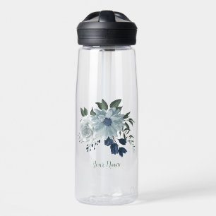 staubblaue, marineblaue und weiße Blume Trinkflasche