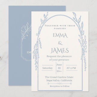 Staubblaue minimalistische botanische Hochzeitsein Einladung