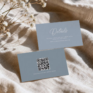 Staubblaue Minimalistische QR-Code-Hochzeitsdetail Begleitkarte
