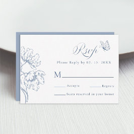 Staubblaue moderne klassische Blumenhochzeit RSVP Karte