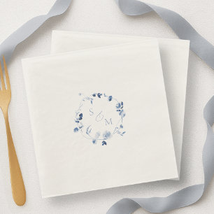 Staubblaue Monogramm-Blumen-Hochzeitsserviette Serviette