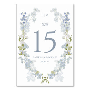 Staubblaue Monogramm-Garten-Vintage-Hochzeit Tischnummer