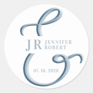 Staubblaue Monogramm-Hochzeit Runder Aufkleber