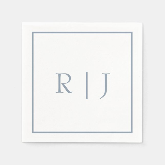 Staubblaue Monogramm-Initialen Hochzeit Serviette (Vorderseite)