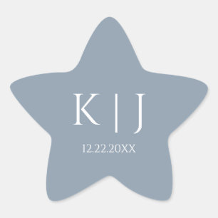 Staubblaue Monogramm-Initialien Minimale Trendige  Stern-Aufkleber