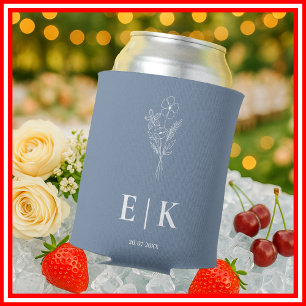 Staubblaue Monogramm-Wildblumen-Hochzeit Dosenkühler