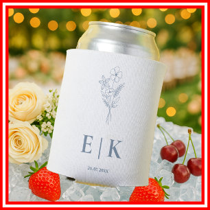 Staubblaue Monogramm-Wildblumen-Hochzeit Dosenkühler