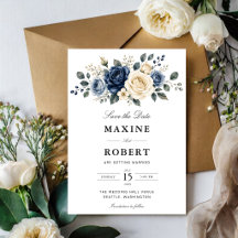 Staubblaue Navy- & Elfenbein-Rosen-Hochzeit