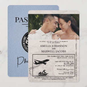 Staubblaue philippinische Pass-Hochzeitseinladung Einladung