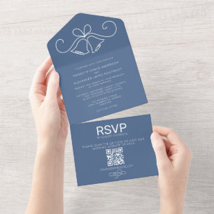 Staubblaue QR-Code-RSVP-Hochzeit All In One Einladung