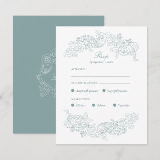 Staubblaue Regency-Hochzeitsmenüwahl-RSVP-Karte RSVP Karte