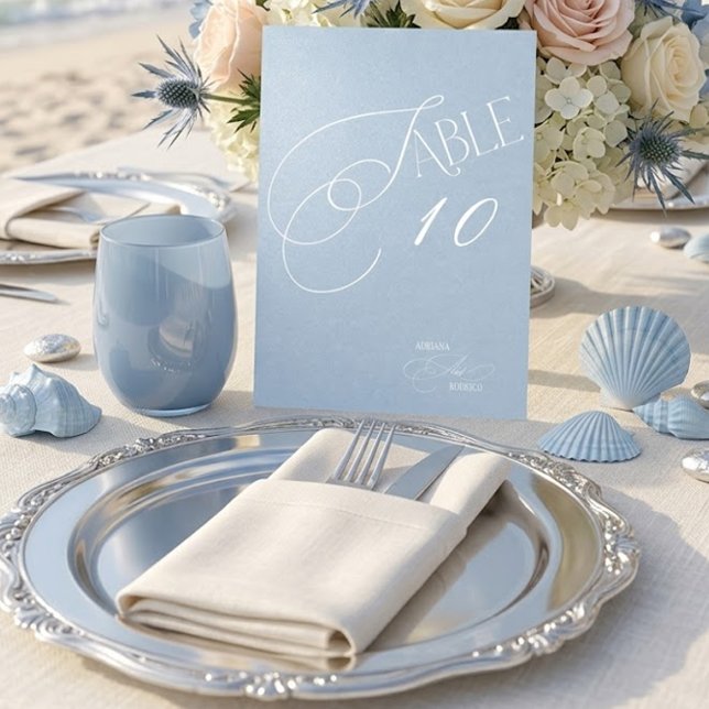 Staubblaue romantische Hochzeit Tischnummer (Von Creator hochgeladen)