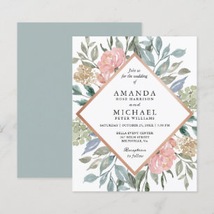 Staubblaue rosa florale Hochzeitseinladung