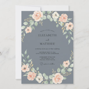 Staubblaue Röschengesicht Florale Hochzeit Einladung