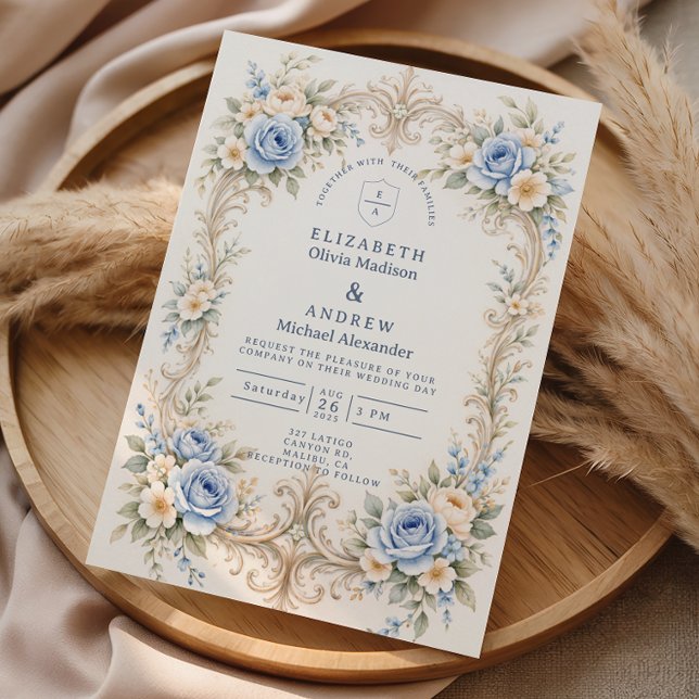 Staubblaue Rose Barock-Hochzeit Einladung (Von Creator hochgeladen)