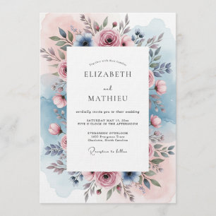 Staubblaue Rose Botanische Hochzeit Einladung