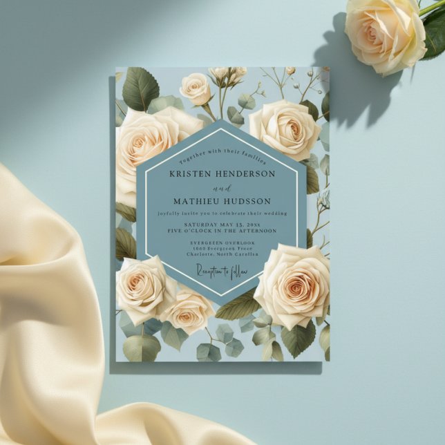 Staubblaue Rose Botanische Hochzeit Einladung (Von Creator hochgeladen)