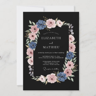 Staubblaue Rose Flourish Hochzeit Einladung